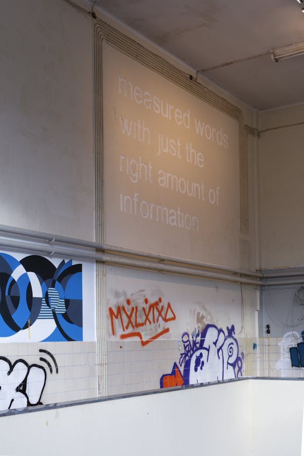 Lisette de Greeuw, measured words with just the right amount of information, 2019. Material extraction from wall. Photo Ingel Vaikla