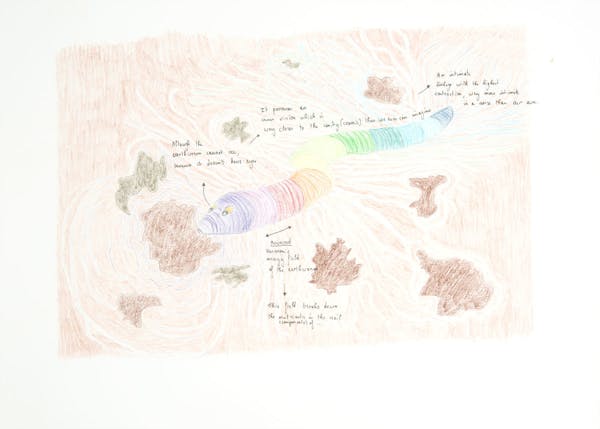 Noemi Osselaer, Earthworm in compost heap, 29.7 x 42 cm, Digital scan and print