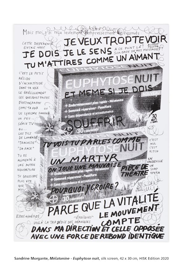 Sandrine Morgante, Mélatonine - Euphytose nuit, silk screen, 42 x 30 cm, HISK Edition 2020