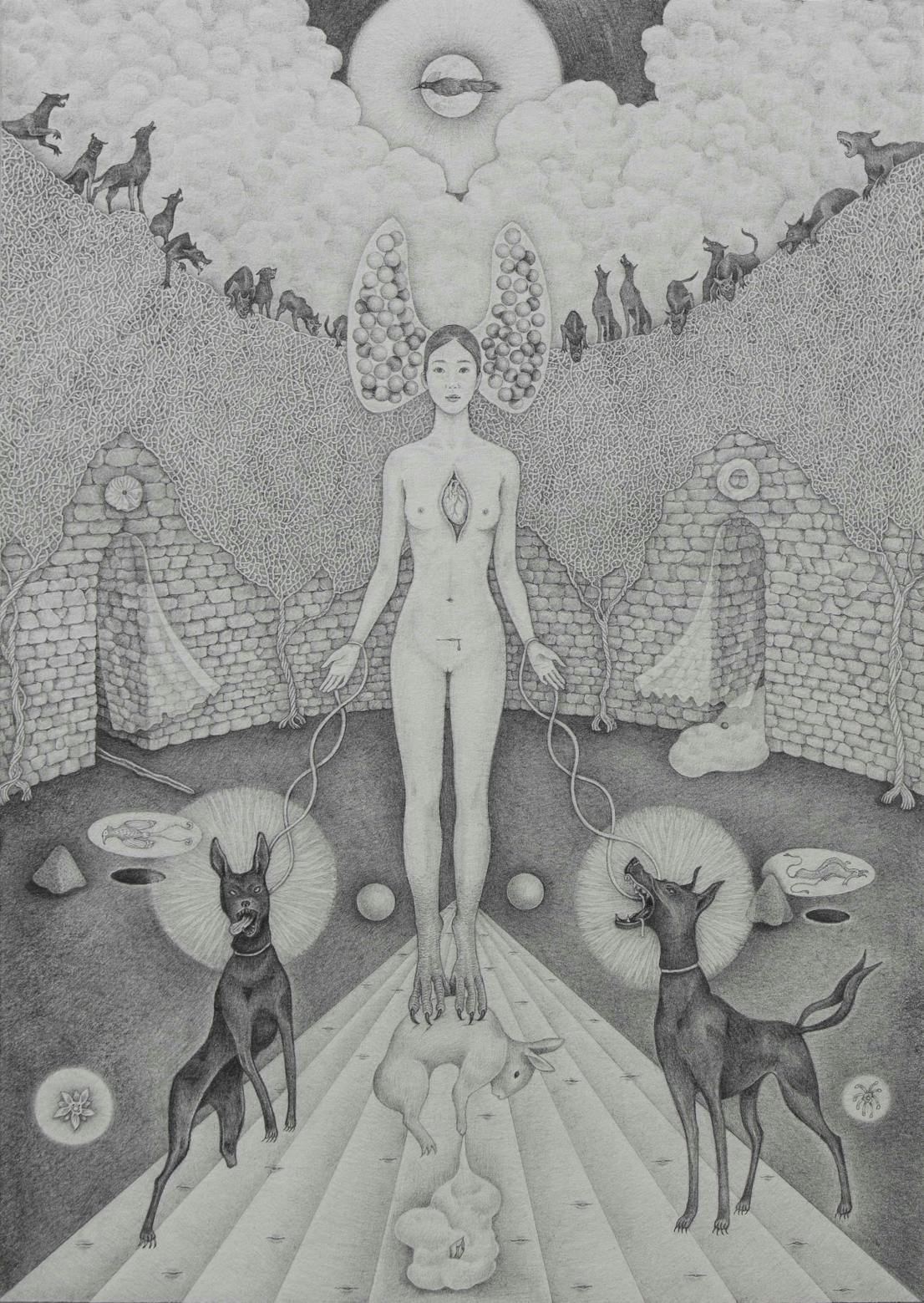 Pei-Hsuan Wang, Hounds of Love, graphite on paper, 2020